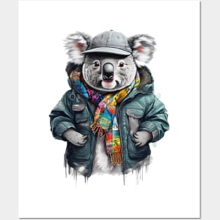 koala wearing a jackets hat and a scarf Posters and Art